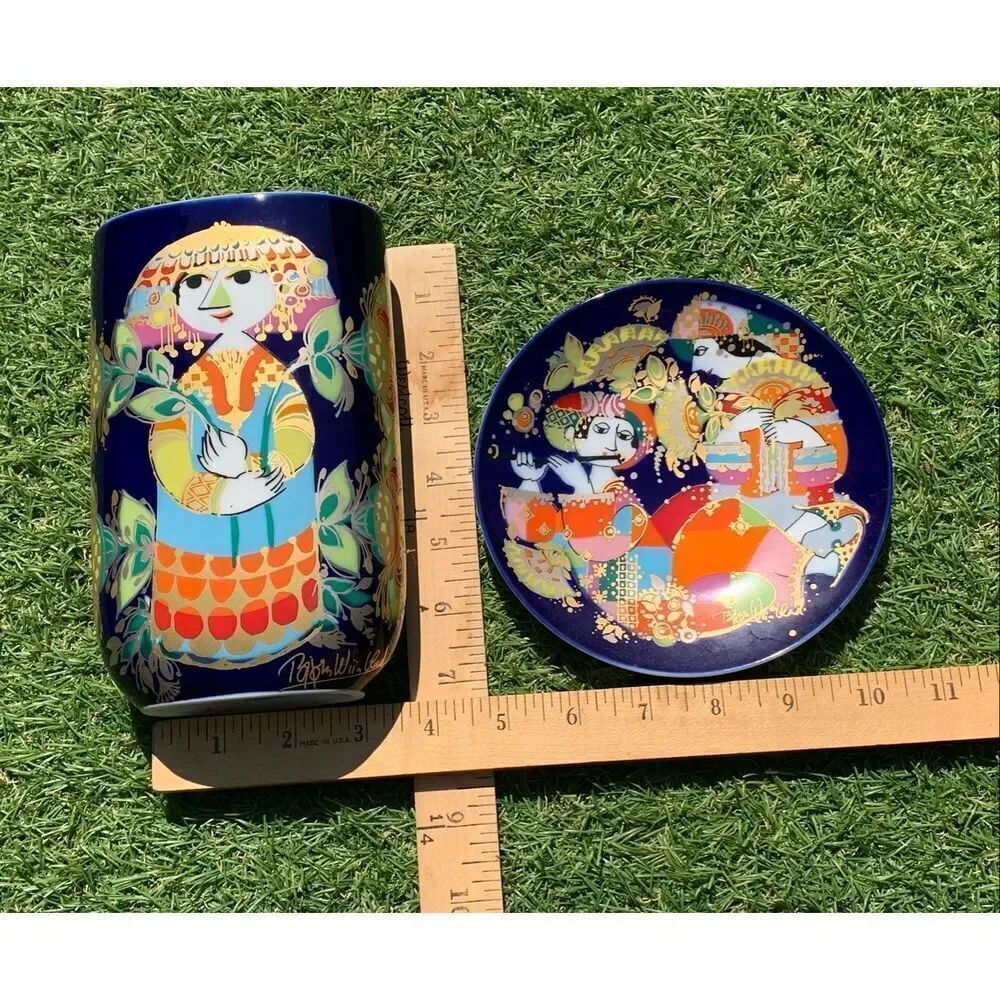 2 Rosenthal Studio Bjorn Wiinblad 1001 Arabian Nights Vase & Plate SET signed